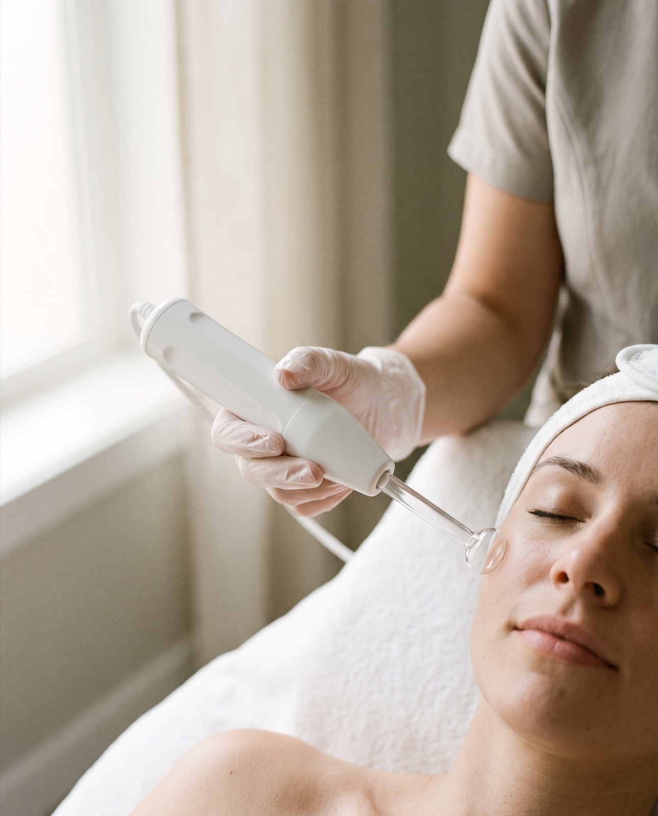 Trattamento viso con tecnologia avanzata, ambientazione provvisoria
